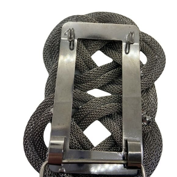Novelty Stretch Elastic Belt Vintage 80s Women's Black Silver Tone Metal Clasp - Picture 2 of 13